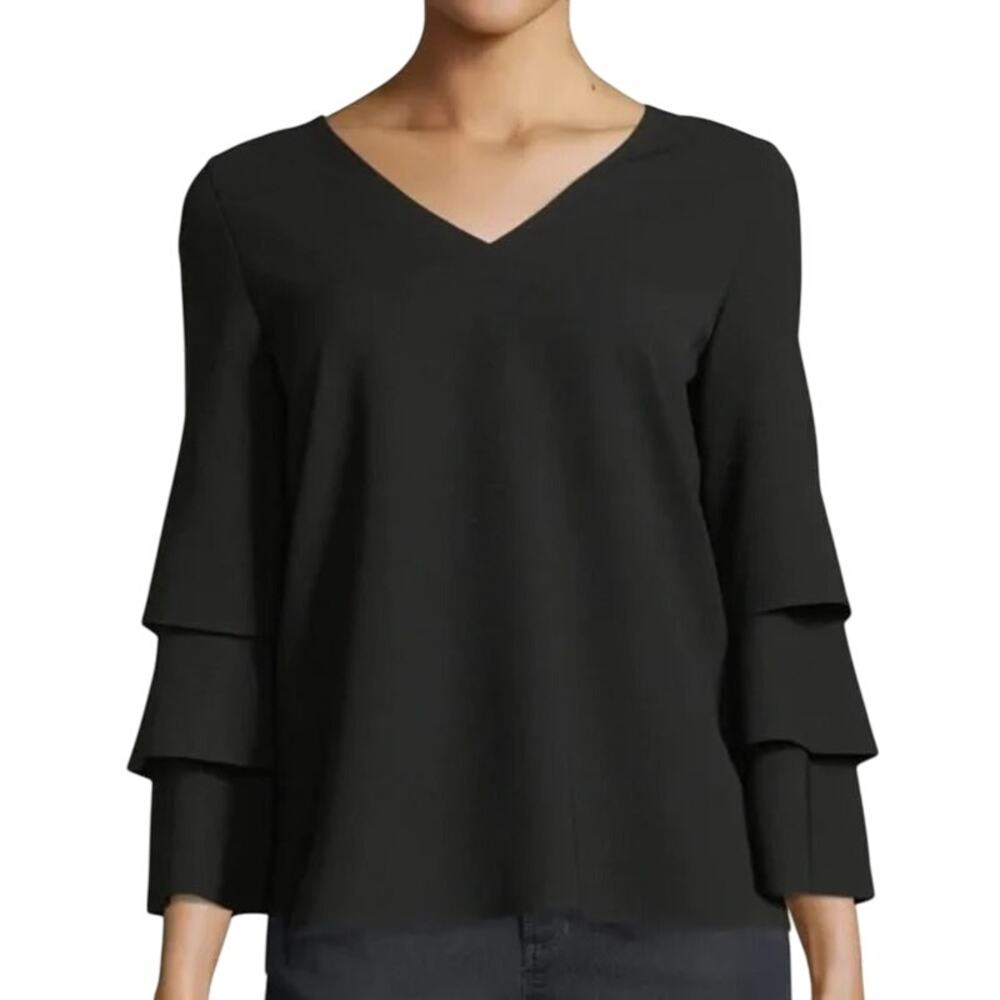 Lafayette 148 New York Velez Blouse in Black Finesse Crepe Size Small ✨🖤💫
